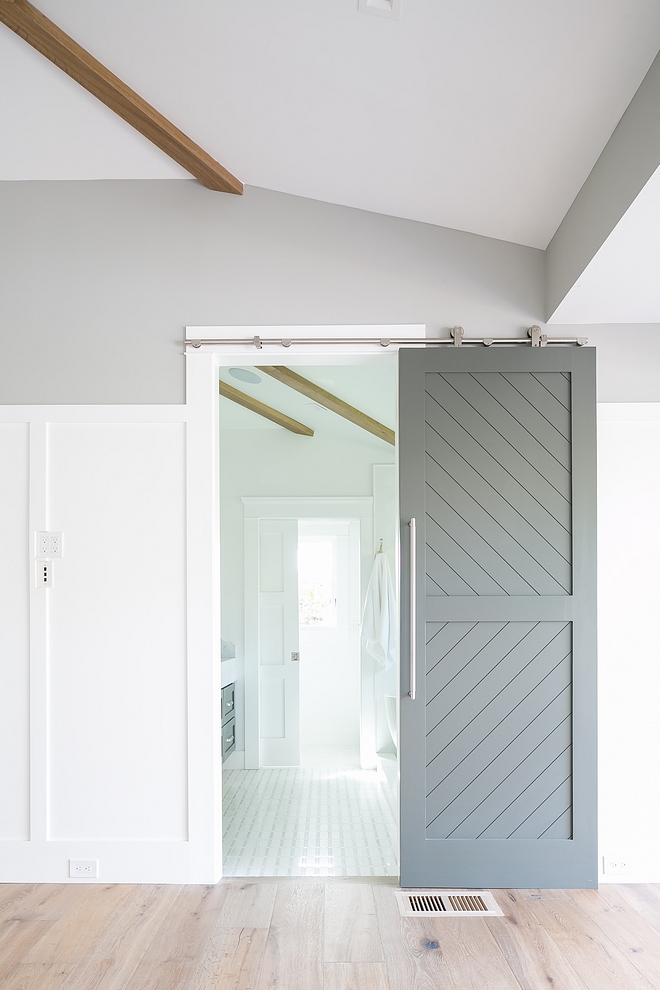 Chevron Barn Door Grey Chevron Barn Door Barn Door Paint Color Sherwin Williams SW 7068 Grizzle Gray Diagonal Inset Pattern #SherwinWilliamsSW7068GrizzleGray #chevronbarndoor #chevron #barndoor SherwinWilliamsGrizzleGray SherwinWilliamsSW7068