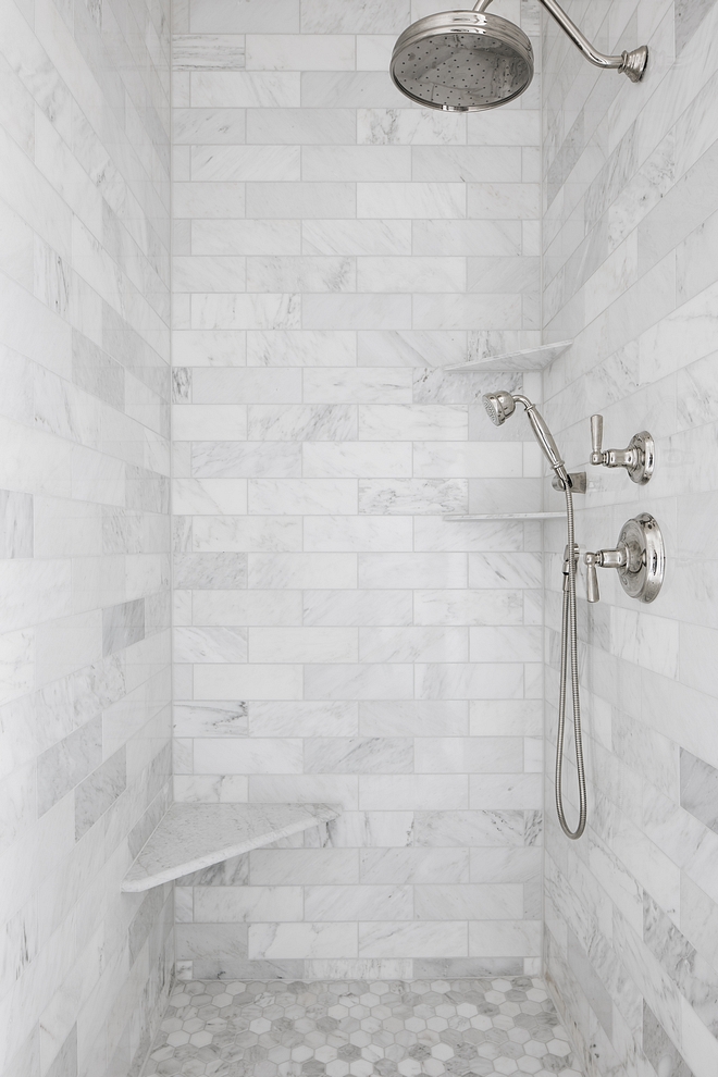 White marble shower tile Shower features 4x12 white marble subwaut tile on walls and white marble hex tile on the floors White marble shower tile Shower White marble shower tile Shower White marble shower tile Shower #Whitemarbleshowertile #Shower #tile #showertile