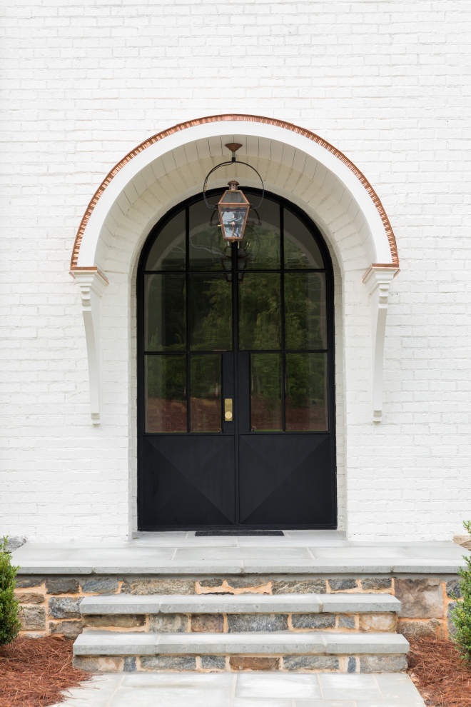 Black Metal Front Door with white brick paint color Benjamin Moore Soft Chamois Front door Custom metal front door Black Metal Front Door with white brick paint color Benjamin Moore Soft Chamois #BlackMetalDoor #MetalFrontDoor #blackdoor #whitebrick #paintcolor #BenjaminMooreSoftChamois