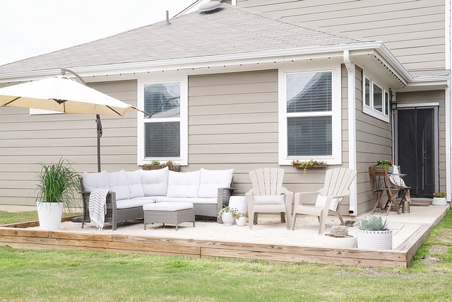 When we moved in, our backyard was just a plain patch of grass. Since we’re renting, we worked with our landlord to come up with an affordable solution. With my dad’s help, we built this raised gravel patio ourselves #patio #diy