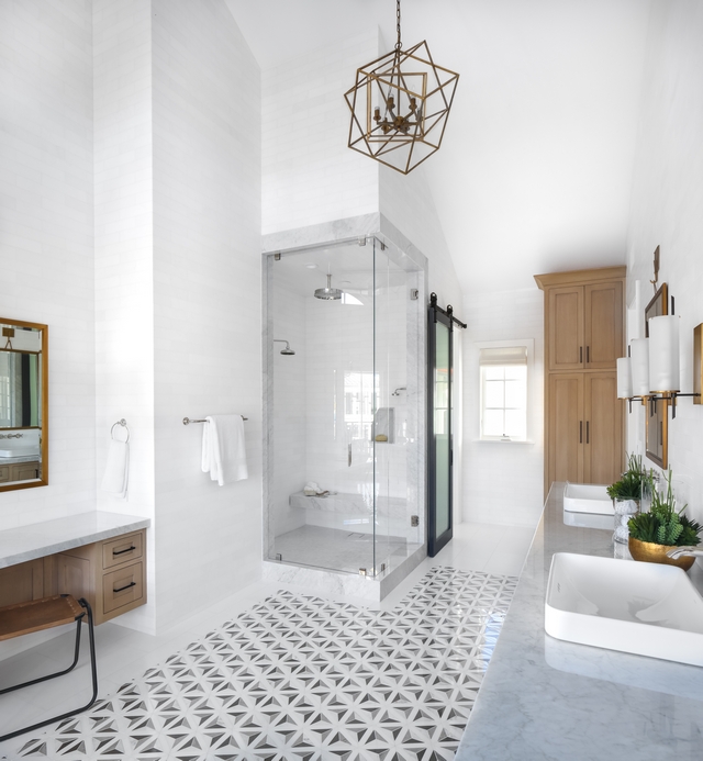 Bathroom tile rug Floor Insert Rug Artistic Tile Duomo Grey, honed Perimeter Floor Tile 12x24" Thassos, honed Bathroom tile rug #Bathroom #tilerug