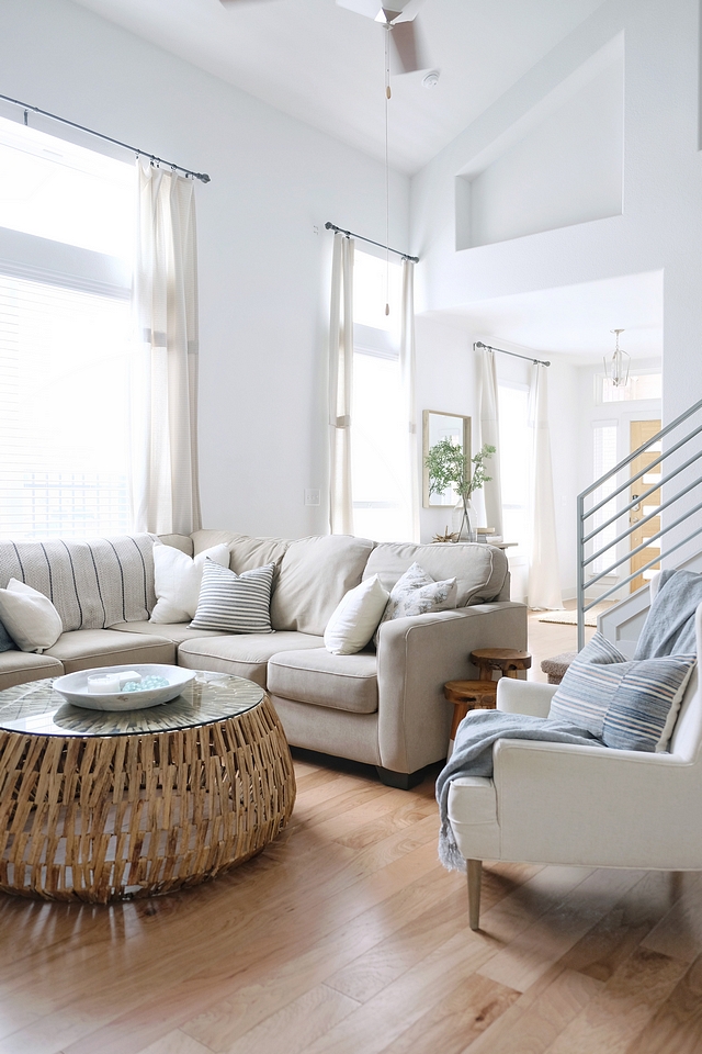 Neutral and light living room I continued the neutral palette into the living room so as not to overwhelm the open space. I grounded it with an amazing collection of pillows from my favorite shops and an earthy, warm coffee table that everyone can gather around #livingroom #neutralcolorpalette #neutral