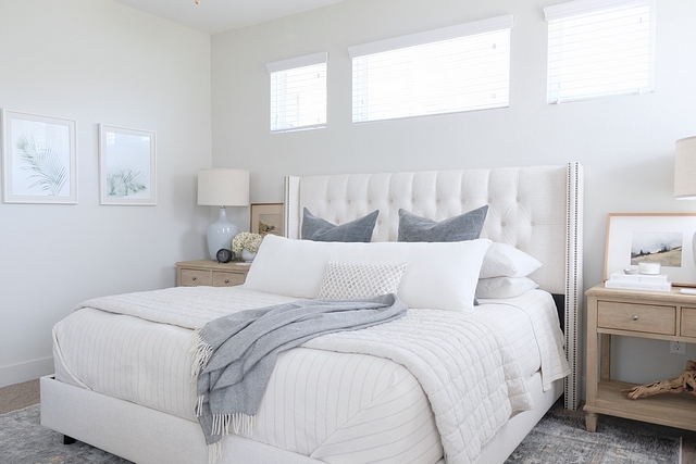 Bedroom Color Scheme I wanted to keep this room clean and simple, while still giving it enough layers to feel cozy. I stuck with two main colors - a blue/grey and cream - and brought things to life with lots of different textures #bedroom #colorscheme