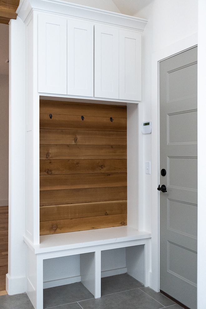 Small mudroom built in There's no excuse to not have a mudroom! This custom mudroom built-in has everything you need - even shiplap - and it fits almost anywhere #smallmudroom #smallmudroomcabinet #smallcubbies #small #mudroom