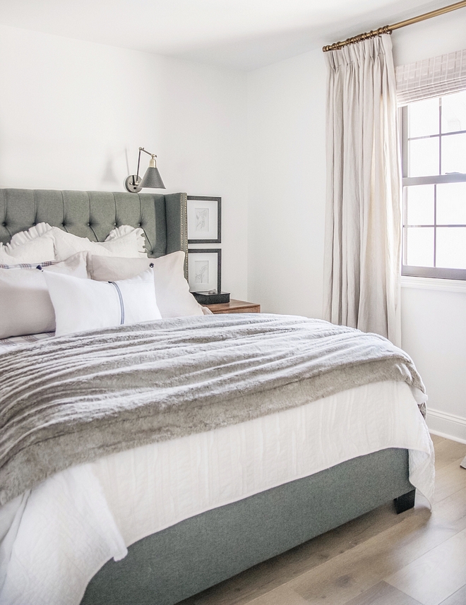 Guest Bedroom The guest bedroom is very welcoming and comfortable. I am loving the color palette and the soft textures found in this space #guesbedroom