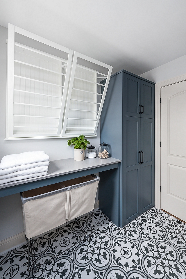 Laundry room renovation brand new cabinetry was added, along with a true designated area for folding laundry and wall-mounted drying racks Laundry Room Laundry Room Renovation #LaundryRoom #renovation #dryinracks #foldingarea