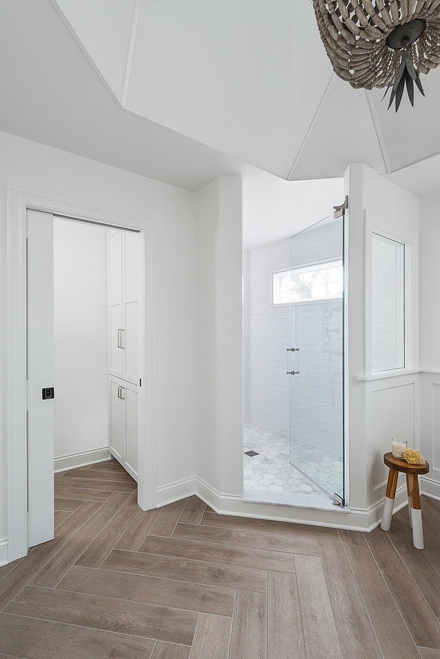 Bathroom Renovation Bathroom Shower Window A high window was added inside of the shower to bring in light. The water closet (with cabinets for extra storage!) is located on the left #bathroom #window #shower #watercloset #cabinet