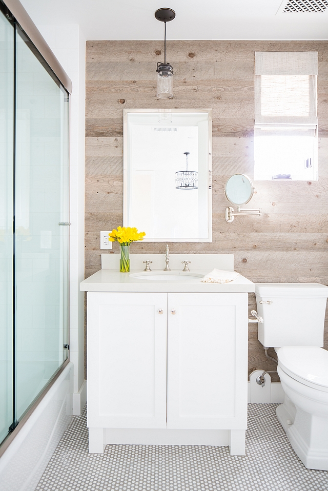 Reclaimed shiplap in bathroom Bathroom features reclaimed wood shiplap and round Penny tile Reclaimed shiplap in bathroom Bathroom Reclaimed shiplap in bathroom #Bathroom #Reclaimedshiplap #bathroomreclaimedshiplap #Bathroomshiplap