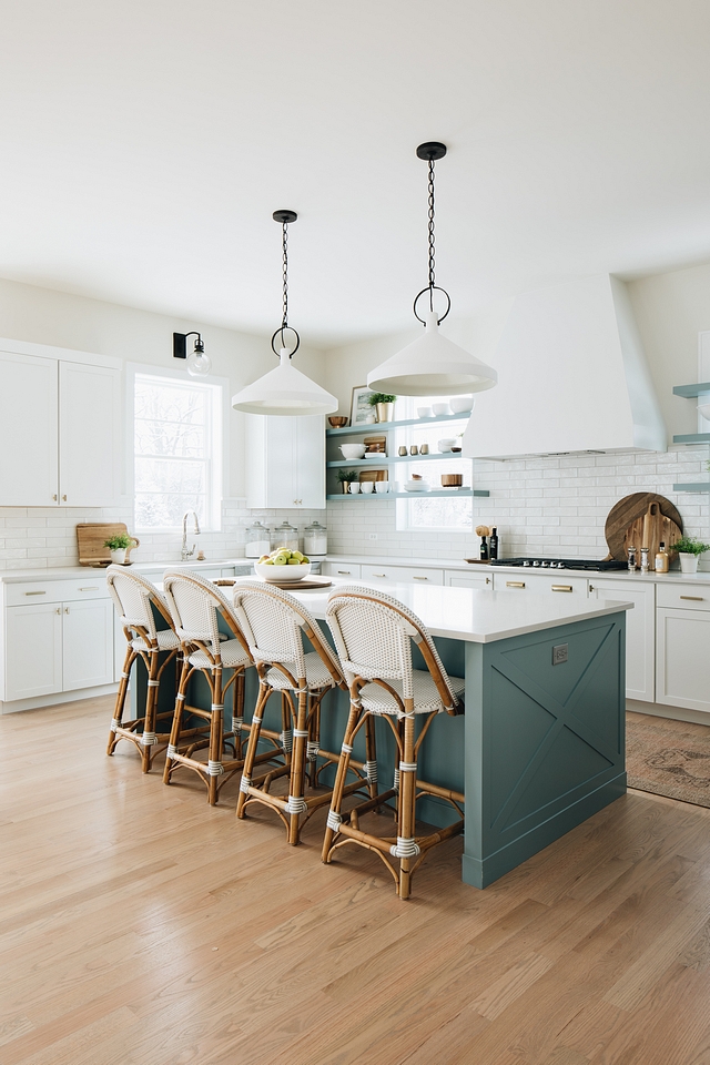 x detail kitchen island This large kitchen island is custom designed with X detail on side wing walls Blue color on Island is James River Gray by Benjamin Moore #xisland #xdetailkitchenisland #kitchenisland #Bluekitchenisland #kitchenislandpaintcolor #JamesRiverGrayBenjaminMoore