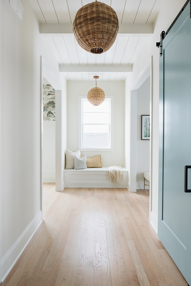 Shiplap ceiling with white beams Hallway with blue barn door, window seat and ceiling with white beams and shiplap Shiplap ceiling with white beams Hallway with blue barn door, window seat and ceiling with white beams and shiplap #Shiplapceiling #shiplapbeam #shiplap #beam #whitebeams #Hallway #bluebarndoor #barndoor #windowseat #ceiling