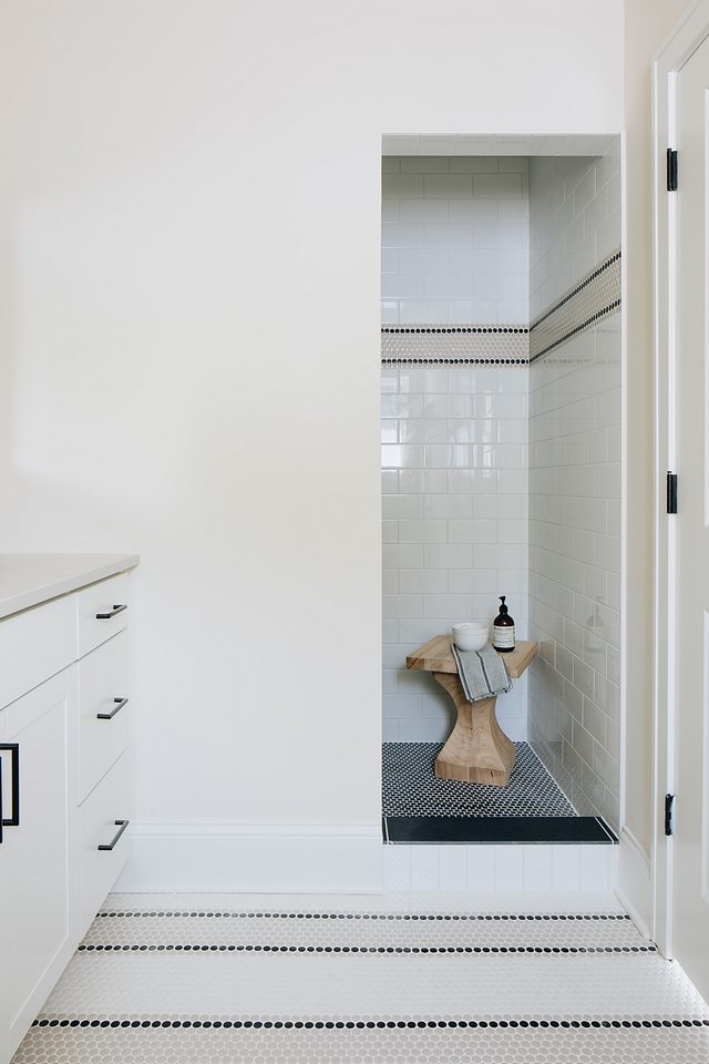 Black and white bathroom tile pattern Floor tile is combination of three colors of Penny Tile tile ideas #tile