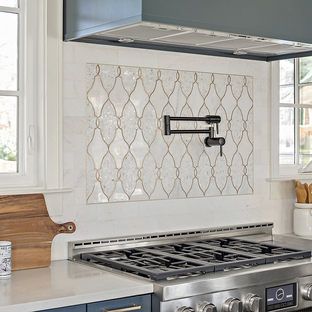 Marble brass tile marble and brass tile The striking intricacies and brass branding is truly special. We went with a simple marble tile for the main backsplash that is full height up the wall, and then for the picture frame accent #Marblebrasstile #marble #brass #tile