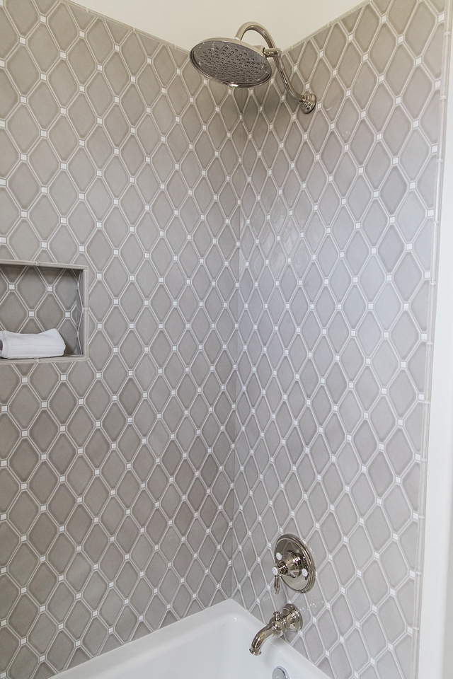 Grey diamond tile Tub surround shower tile Grey diamond tile with white dot Grey diamond tile Grey diamond tile Grey diamond tile #Greydiamondtile