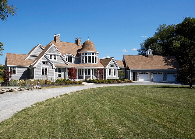 Shingle Home This shingle home features white cedar shake siding stained gray and an asphalt shingle roof Carpenter-built cupola features a standing seam copper roof #shinglehome #shinglehomes #cuppola #Cedarshake