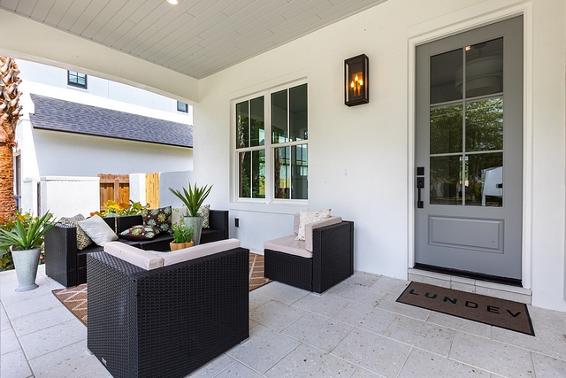 Grey Front door is 3/4 6 Lite Over Panel, painted in Sherwin Williams Gray Matters