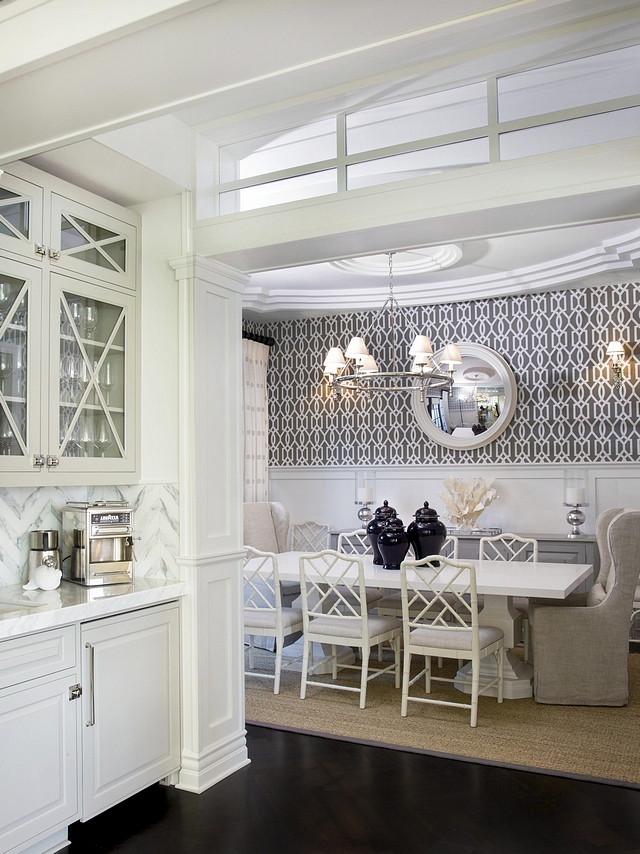 Dining Room This dining room and butler's pantry layout is classic and very practical. Notice the incredible millwork this entire space features #diningroom #millwork #butlerspantry