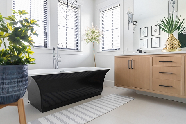 Black freestanding tub I kept our tile floors simple so that our black bathtub and vanity could be the focal points Black freestanding tub Black freestanding tub #Blackfreestandingtub