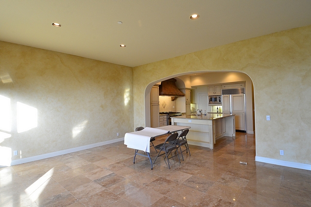 Faux plaster walls with travertine floor tile Before and After Kitchen Reno