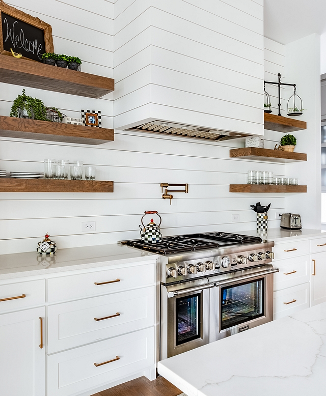 Shiplap Hood Shiplap Backsplash The kitchen hood and backsplash are clad in shiplap. Paint color is Chantilly Lace by Benjamin Moore Shiplap Hood Shiplap Backsplash Shiplap Hood Shiplap Backsplash #ShiplapHood #ShiplapBacksplash #kitchenshiplap #kitchen #shiplap