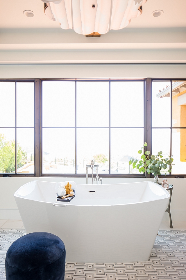 Master Bathroom with Black Steel window over a Bain Ultra freestanding tub Master Bathroom with Black Steel window Master Bathroom with Black Steel window #MasterBathroom #BlackSteelwindow #bathroom #bathroomblackwindow