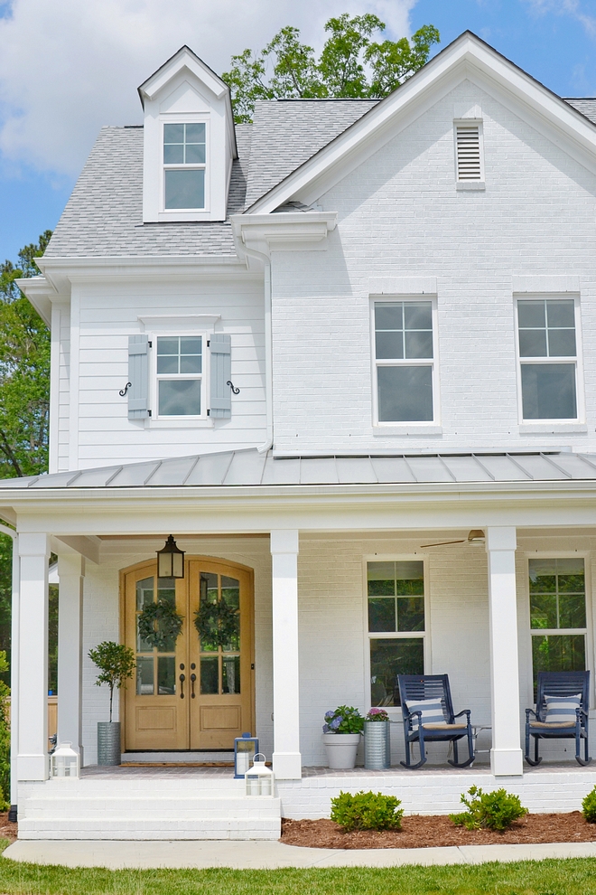 Exterior Brick Paint Color "Sherwin Williams Extra White" for the siding and trim