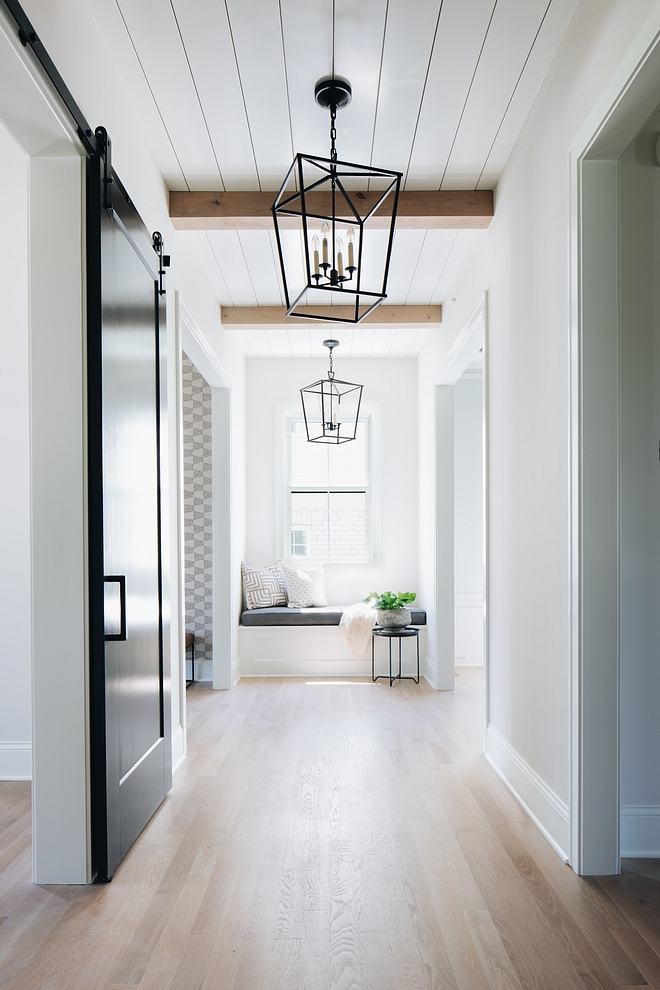 Hallway Ceiling Alder Beams and shiplap