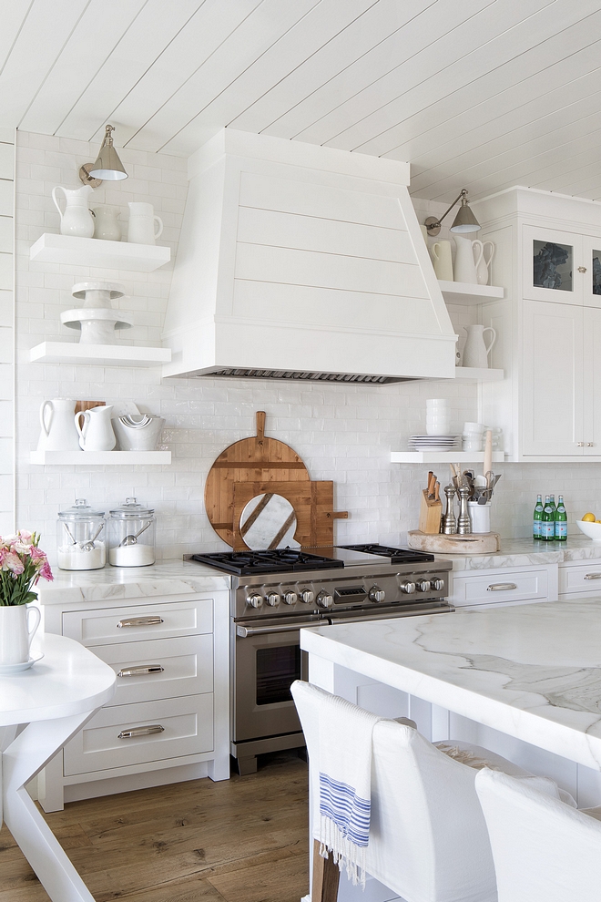 Kitchen Cabinet Details: Custom-wood shaker in Super White by Benjamin Moore