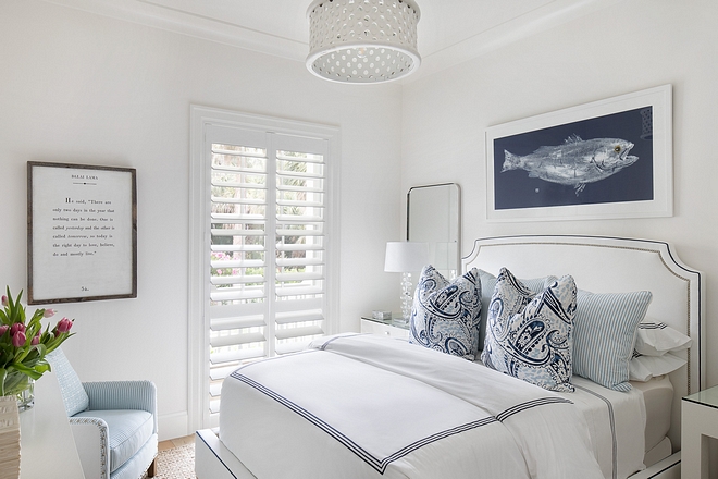 Blue and white bedroom