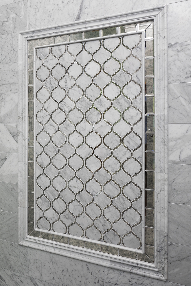 Bianco Carrara Polished Marble with Mirrored Tile Inserts
