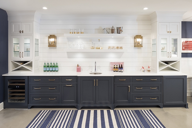 Two toned Cabinet Paint Color Cabinet Paint Color: "Benjamin Moore Hale Navy HC-154" for the lower cabinets and "Super White by Benjamin Moore" on the upper cabinets
