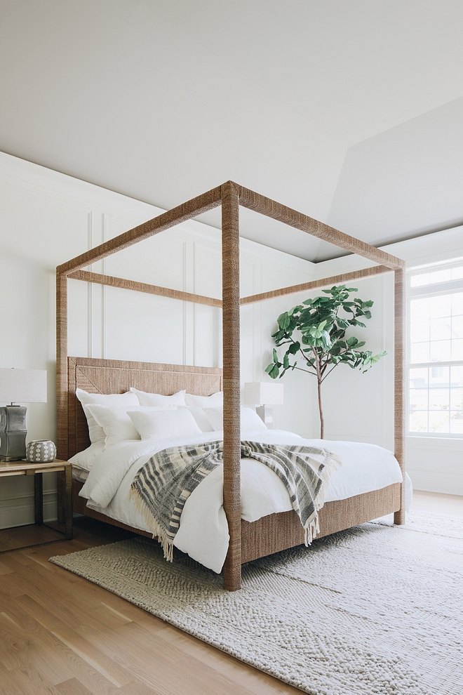 Canopy Bed This bed was the catalyst for the whole style of the house I saw this gorgeous Palecek piece and I had to have it It is a show stopper The high ceilings of the room could handle this large bed as if the room was designed around the bed #canopybed #palecek #canopybedideas #bedroom #masterbedroom