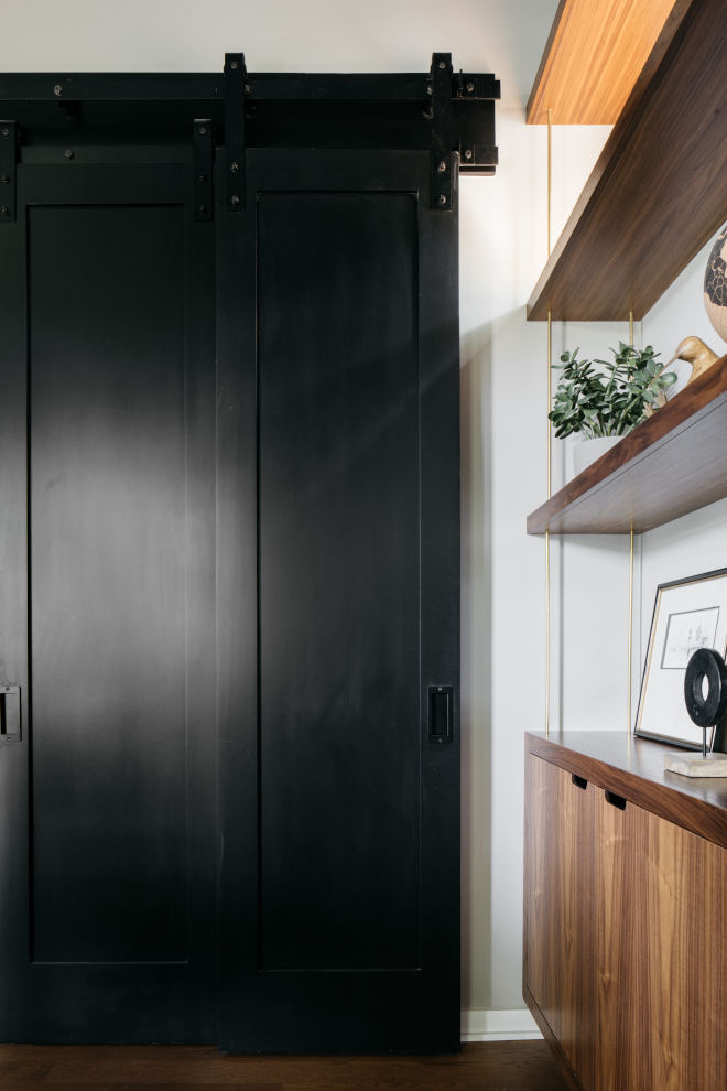 Black Barn Door paint Color Sherwin Williams Tricorn Black closet Barn door