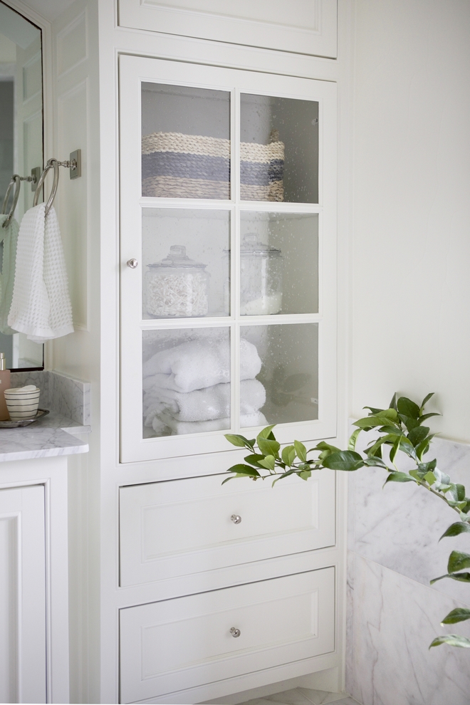 Bathroom cabinet doors with seeded glass