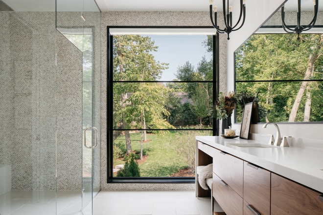 Bathroom window treatment automated roller shade