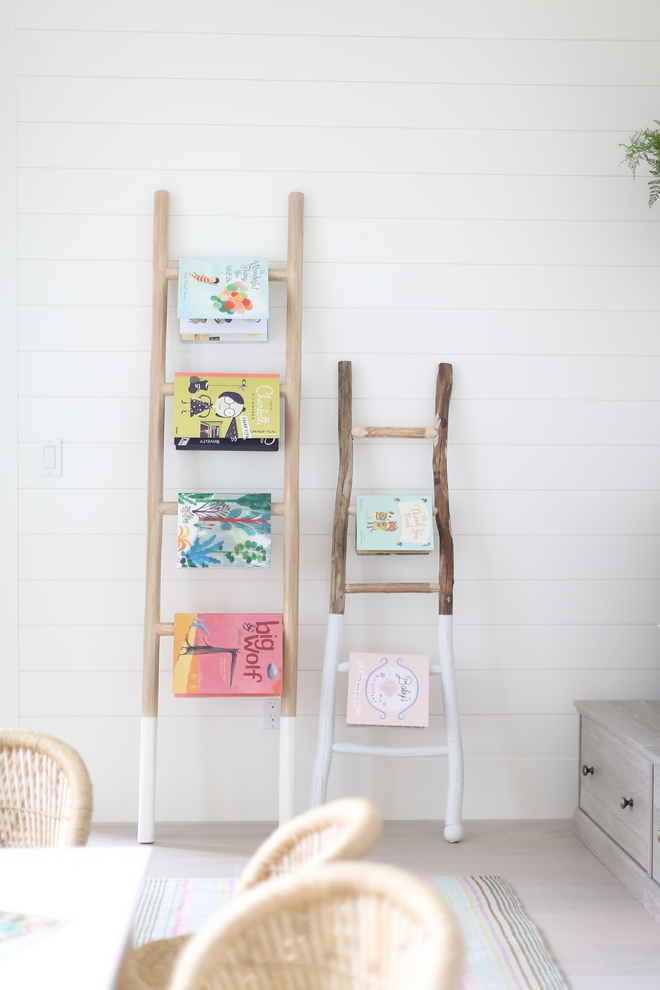 Playroom Decorative ladders are used to display the kids newest books