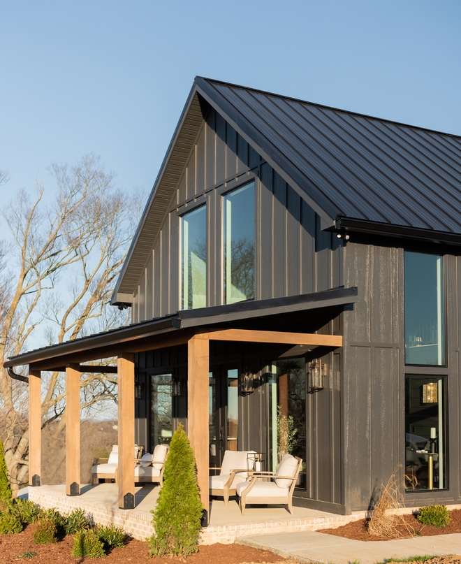 Black Modern Farmhouse Cottage with Front Porch