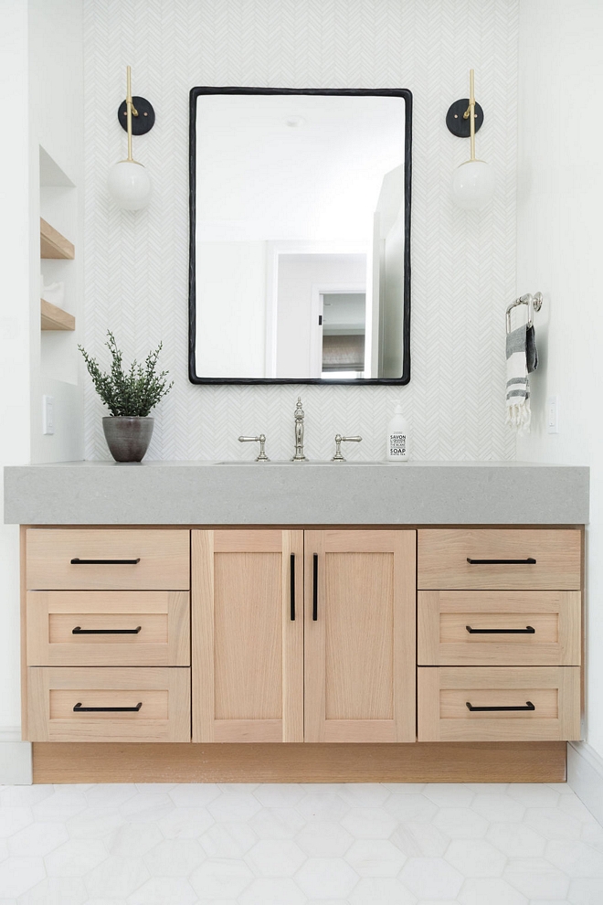 Bathroom Vanity Flat Panel and Shaker Stained Oak Custom Vanity