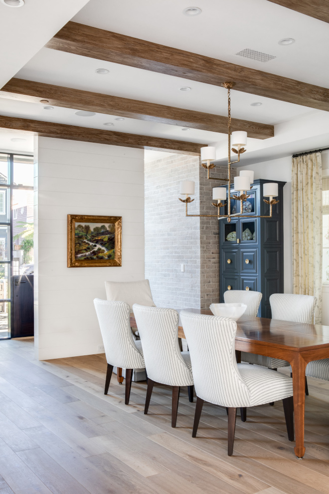 Dining Room Located behind Foyer Accent Wall clad in Shiplap #DiningRoom #Foyer #AccentWall #Shiplap