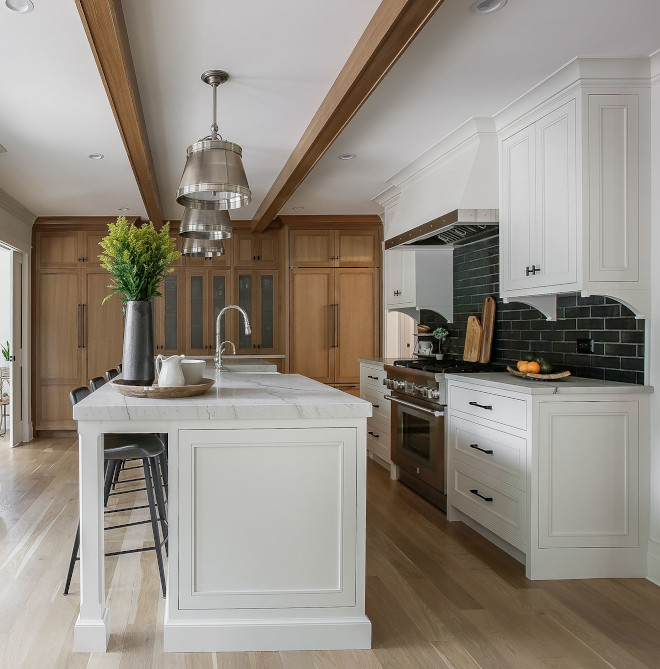 White And Stained Oak Cabinets