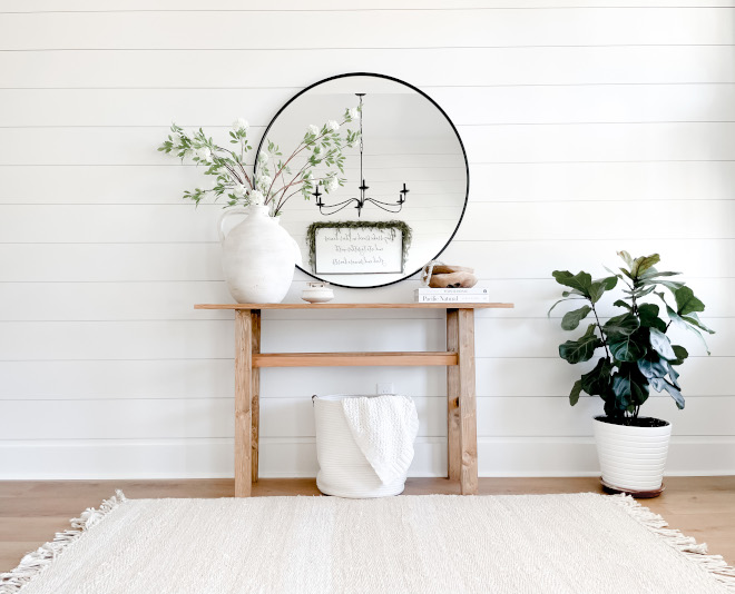 Farmhouse Foyer Shiplap Reclaimed Wood Console Table Fiddle Leaf tree Round Mirror Neutral Rug Wide Plank White Oak Hardwood Floor Farmhouse Foyer Shiplap Reclaimed Wood Console Table Fiddle Leaf tree Round Mirror Neutral Rug Wide Plank White Oak Hardwood Floor #Farmhouse #Foyer #FarmhouseFoyer #Shiplap #ReclaimedWoodConsoleTable #ReclaimedWood #ConsoleTable #FiddleLeaftree #RoundMirror #NeutralRug #WidePlankHardwoodFloor #WhiteOakHardwoodFloor #HardwoodFloor