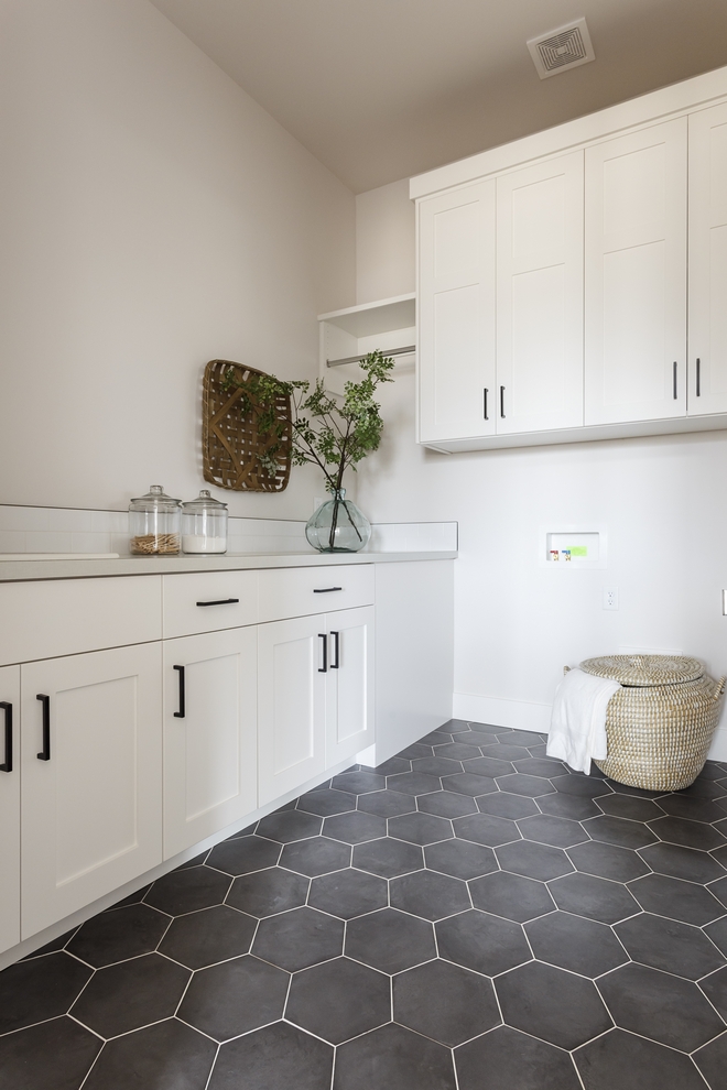 Neutral Laundry Room Laundry room features a neutral color scheme and trendy concrete-look hexagon tile Neutral Laundry Room Laundry room features a neutral color scheme and trendy concrete-look hexagon tile Neutral Laundry Room Laundry room features a neutral color scheme and trendy concrete-look hexagon tile #NeutralLaundryRoom #LaundryRoom #neutralcolorscheme #colorscheme #trendytile #concretelooktile #hexagontile