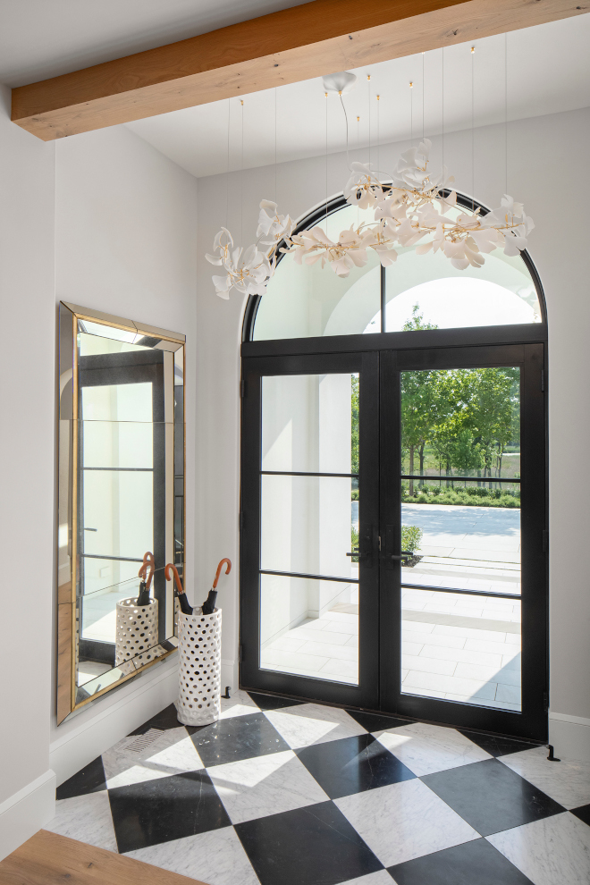 Double Glass Metal Front Door with arched Transom Window Transitional Foyer with metal glass door Double Glass Metal Front Door with arched Transom Window Transitional Foyer with metal glass door #DoubleGlassMetaldoor #FrontDoor #archedTransom #archedWindow #TransitionalFoyer #metalglassdoor