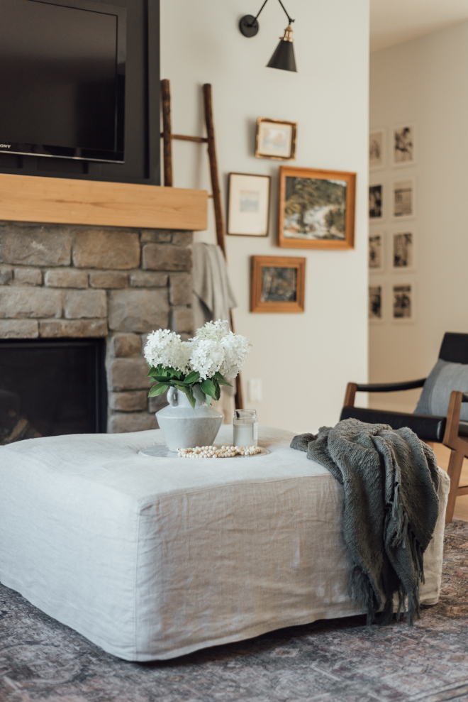 Linen covered ottoman