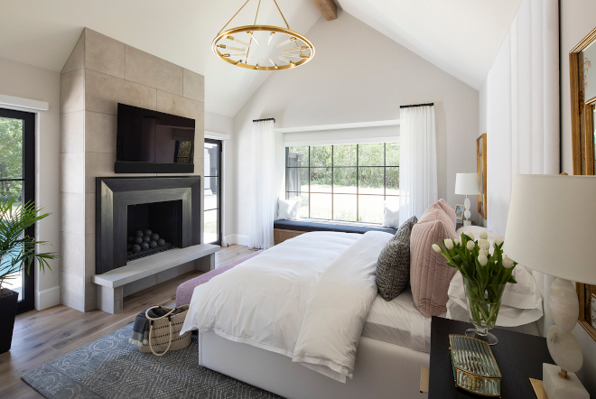 Master Bedroom features a floor-to-ceiling channel-upholstered headboard luxe fabrics and refined detail throughout #MasterBedroom #Bedroom #floortoceiling #channelbed #upholsteredbed #headboard #luxe #fabric