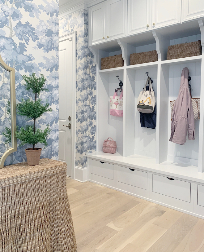 Mudroom Wallpaper We just wallpapered our mudroom and it made such a huge transformation I can’t believe the difference wallpaper makes #mudroom #wallpaper