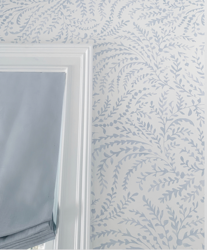 Priano Wallpaper It’s hard to see the detail of this gorgeous light blue and white watercolor vine wallpaper unless you get a closeup picture I love the whimsical coastal light and airiness of it #wallpaper