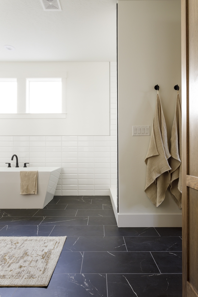 Black and white bathroom painted in Sherwin Williams Alabaster with black matte marble tile Black and white bathroom painted in Sherwin Williams Alabaster with black matte marble tile Black and white bathroom painted in Sherwin Williams Alabaster with black matte marble tile Black and white bathroom painted in Sherwin Williams Alabaster with black matte marble tile #Blackandwhitebathroom #bathroom #SherwinWilliamsAlabaster #blackmattetile #marbletile