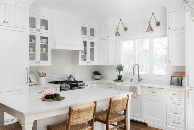 The designer designed the new custom solid wood cabinets with inset doors cabinetry all the way to the ceiling to expand the storage capacity and give this kitchen a tailored look #kitchen #designer #kitchendesign #customcabinets #solidwoodcabinets #insetcabinet #insetdoor #cabinetry #kitchenstorage