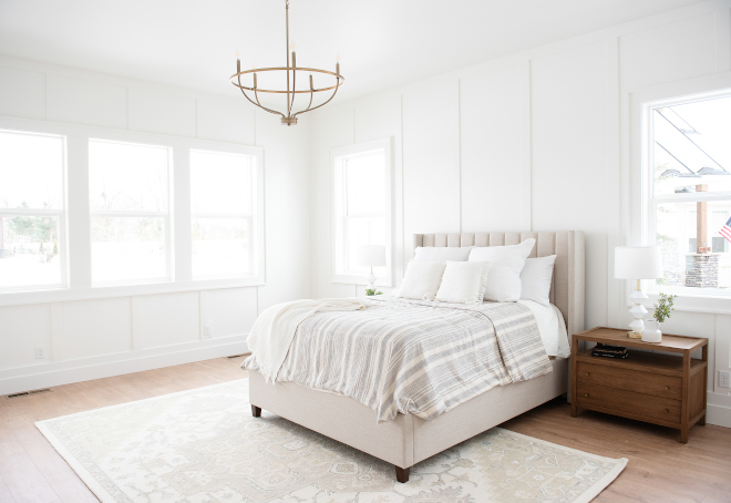 Bedroom White board and batten walls warm wide plank floors and plenty of natural light are always a great combination Bedroom White board and batten walls warm wide plank floors and plenty of natural light are always a great combination #Bedroom #Whiteboardandbatten #boardandbatten #wideplankfloors #naturallight