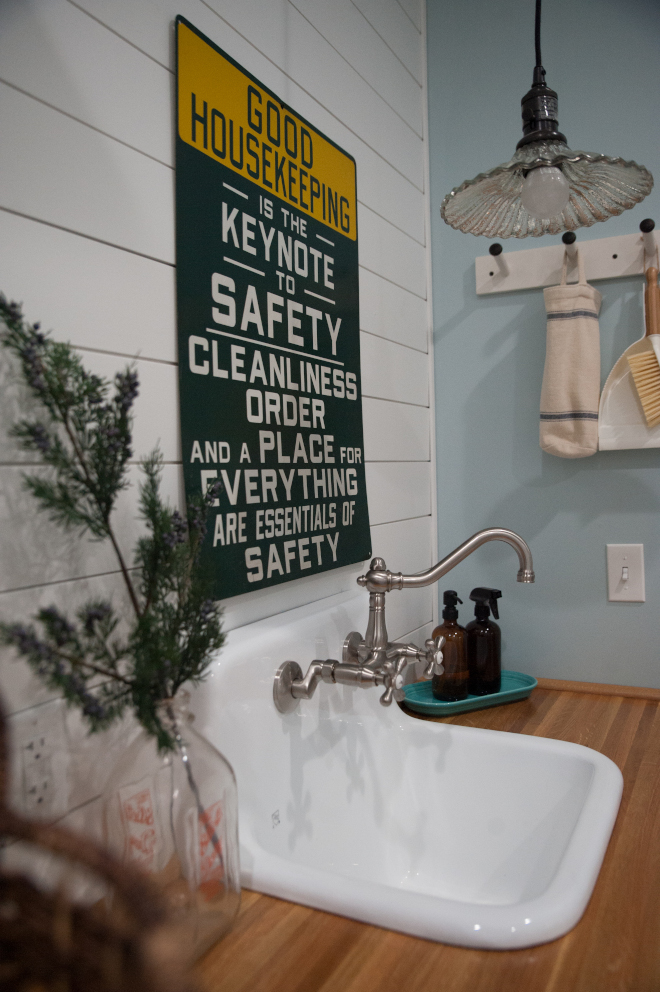 Laundry room sink Our laundry room serves as a multi-use space I love to craft and arrange flowers on the large butcherblock countertop and the sink is great for paint projects Laundry room sink #Laundryroom #sink